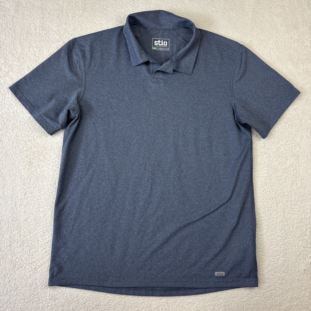 STIO Crester Polo Shirt Mens Medium Blue Performance Stretch Hiking Short Sleeve - Picture 2 of 15